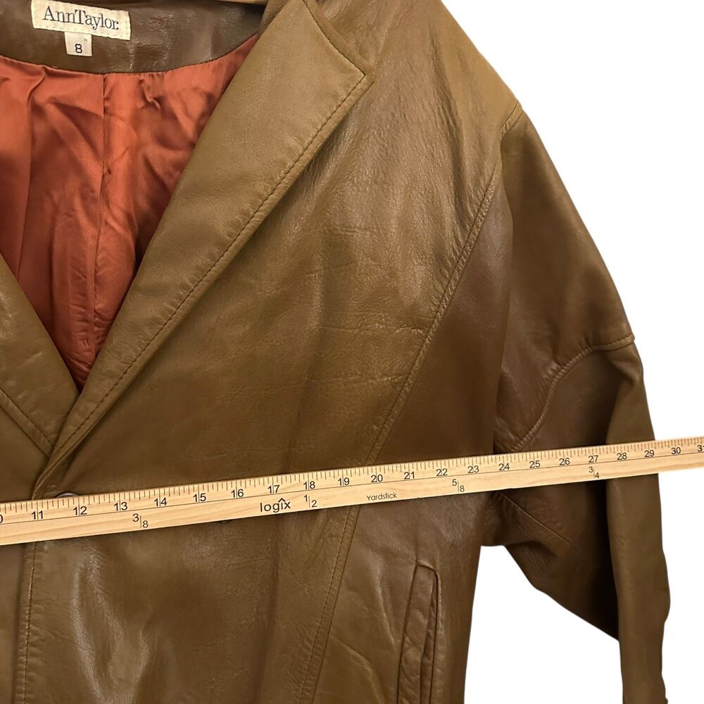 Ann Taylor Vintage 1980s Brown Soft Leather V-Neck Jacket Shoulder Pads – Size 8 - Picture 9 of 9